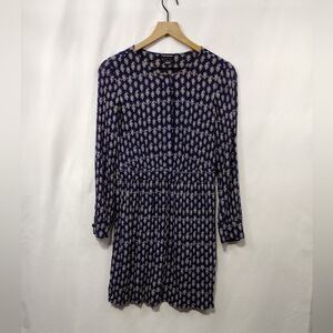 Club Monaco Floral Long Sleeve Dress Womens 0 Blue Cottagecore Peasant Retro